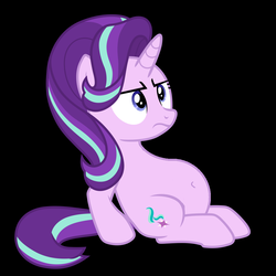 Size: 1024x1024 | Tagged: safe, artist:brandon_blue, edit, edited edit, starlight glimmer, pony, g4, to where and back again, belly, belly button, big belly, black background, chubby, fat, fat edit, female, simple background, sitting, solo, starlard glimmer, unamused