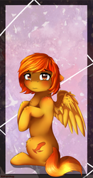 Size: 1418x2698 | Tagged: safe, artist:kourma, oc, oc only, oc:firetale, pegasus, pony, blushing, cute, female, mare, solo, wings