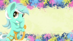 Size: 3200x1800 | Tagged: safe, artist:bluesparkks, lyra heartstrings, pony, unicorn, g4, abstract background, female, looking at you, lyre, mare, smiling, solo