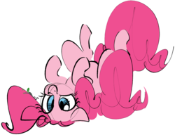 Size: 1154x886 | Tagged: safe, artist:hattsy, pinkie pie, oc, oc:anon, earth pony, human, pony, g4, clothes, cute, diapinkes, eye contact, female, looking at each other, macro, mare, on back, sitting, smiling, suit, tongue out