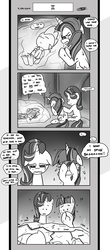 Size: 1451x3300 | Tagged: safe, artist:loreto-arts, spike, starlight glimmer, twilight sparkle, alicorn, dragon, pony, comic:friendship is innuendo, g4, comic, crying, floppy ears, monochrome, twilight sparkle (alicorn)