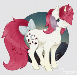 Size: 904x883 | Tagged: safe, artist:dreamcreationsink, moondancer (g1), pony, unicorn, g1, bow, female, heart eyes, mare, solo, tail bow, wingding eyes