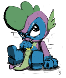 Size: 567x664 | Tagged: safe, artist:road75, spike, dragon, g4, power ponies (episode), humdrum costume, male, power ponies, solo