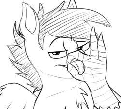 Size: 1085x974 | Tagged: safe, artist:murder, oc, oc only, oc:velvet quill, hippogriff, bust, chest fluff, sketch, solo, talons, tongue out