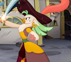 Size: 774x669 | Tagged: safe, screencap, captain celaeno, anthro, g4, my little pony: the movie, cropped, fight, pirate, sword, weapon