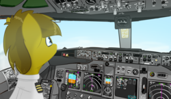 Size: 5120x2974 | Tagged: safe, artist:twitchy rudder, oc, oc only, oc:twitchy rudder, boeing 737, clothes, cockpit, male, pilot, plane, solo, uniform