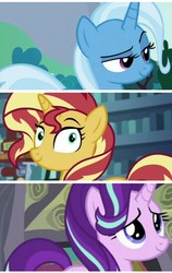 Size: 1041x1644 | Tagged: safe, starlight glimmer, sunset shimmer, trixie, pony, unicorn, g4, counterparts, twilight's counterparts