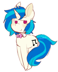 Size: 534x665 | Tagged: safe, artist:urbanqhoul, dj pon-3, vinyl scratch, pony, unicorn, g4, blushing, bowtie, ear fluff, female, glasses off, implied lesbian, implied scratchtavia, implied shipping, mare, simple background, smiling, solo, transparent background