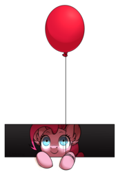 Size: 2000x2916 | Tagged: safe, artist:trickate, pinkie pie, earth pony, pony, adoracreepy, balloon, c:, creepy, creepy smile, cute, diapinkes, ear fluff, female, fourth wall, it, leaning, looking at you, looking up, mare, parody, peeking, pennywise, pinkiewise, shrunken pupils, simple background, smiling, solo, staring into your soul, stephen king, storm drain, transparent background