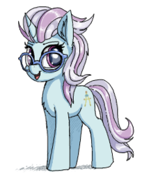 Size: 218x267 | Tagged: safe, artist:shydale, north point, pony, unicorn, g4, female, glasses, mare, open mouth, simple background, smiling, solo, white background