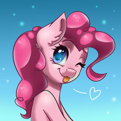 Size: 3937x3937 | Tagged: safe, artist:pitchyy, pinkie pie, earth pony, pony, g4, :p, cute, diapinkes, female, heart, high res, mare, one eye closed, silly, solo, tongue out, wink