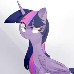 Size: 3000x3000 | Tagged: safe, artist:mp-printer, twilight sparkle, alicorn, pony, g4, cute, eye clipping through hair, eyebrows, eyebrows visible through hair, female, high res, mare, simple background, smiling, solo, twiabetes, twilight sparkle (alicorn)