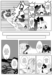 Size: 2930x4165 | Tagged: safe, artist:0ryomamikado0, fluttershy, pinkie pie, rarity, twilight sparkle, comic:the unexpected love life of dusk shine, g4, comic, dialogue, dragon ball, dragon ball z, dusk shine, glomp, hug, manga, monochrome, rule 63