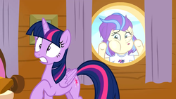 Size: 1920x1080 | Tagged: safe, screencap, sunny side, twilight sparkle, alicorn, pony, g4, once upon a zeppelin, against glass, glass, twilight sparkle (alicorn), youtube link