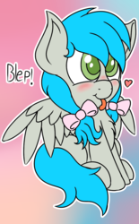 Size: 680x1100 | Tagged: safe, artist:laptopbrony, oc, oc only, oc:darcy sinclair, :p, bow, cute, hair bow, solo, tongue out