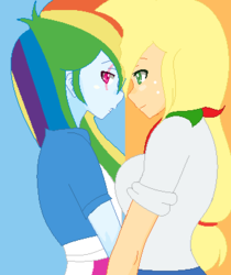 Size: 323x384 | Tagged: safe, artist:mangleuchiha, applejack, rainbow dash, equestria girls, g4, female, lesbian, ship:appledash, shipping