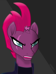 Size: 776x1029 | Tagged: safe, artist:uliks-uliks, tempest shadow, pony, unicorn, g4, my little pony: the movie, armor, broken horn, eye scar, female, horn, mare, open mouth, scar, scene interpretation, solo