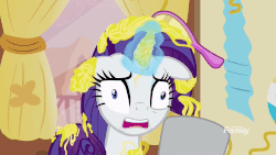 Size: 1000x562 | Tagged: safe, screencap, rarity, g4, it isn't the mane thing about you, season 7, animated, derp, female, floppy ears, gif, silly string, solo