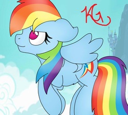 Size: 942x848 | Tagged: safe, artist:royaltwilight, rainbow dash, pony, g4, backwards cutie mark, canterlot castle, cloud, female, solo