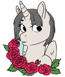 Size: 500x583 | Tagged: safe, artist:somepony-ul, oc, oc only, alicorn, earth pony, pegasus, pony, unicorn, alicorn oc, animated, commission, cute, flower, gif, rose, simple background, smiling, solo, white background, your character here