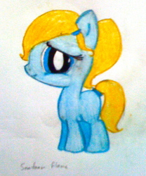 Size: 961x1153 | Tagged: safe, artist:beetrue, oc, oc only, oc:seafoam flame, earth pony, pony, female, filly, solo, traditional art