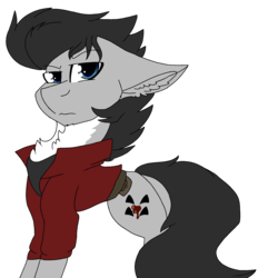 Size: 2045x2117 | Tagged: safe, artist:brokensilence, earth pony, pony, belt, high res, no more heroes, ponified, simple background, skeptical, solo, transparent background, travis touchdown