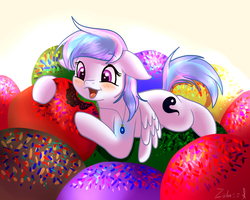 Size: 1280x1024 | Tagged: safe, artist:zobaloba, oc, oc only, oc:starburn, pegasus, pony, chocolate, cute, eating, food, jewelry, micro, necklace, solo