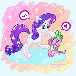 Size: 3000x3000 | Tagged: safe, artist:charis0411, rarity, spike, dragon, g4, female, high res, male, ship:sparity, shipping, straight