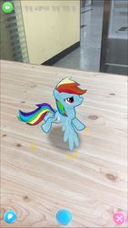 Size: 750x1334 | Tagged: safe, gameloft, rainbow dash, pegasus, pony, g4, augmented reality, irl, korean, micro, photo, ponies in real life