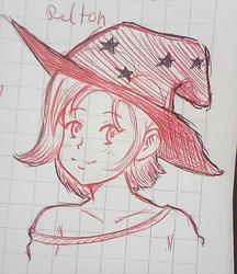 Size: 720x834 | Tagged: safe, artist:neyl, trixie, human, g4, bust, clothes, doodle, female, graph paper, hat, humanized, midriff, monochrome, solo, traditional art, trixie's hat