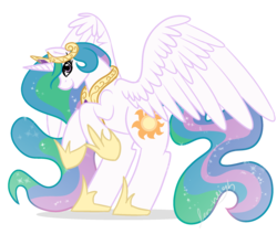 Size: 2000x1696 | Tagged: safe, artist:jen-neigh, princess celestia, alicorn, pony, g4, beautiful, crown, cutie mark, ethereal mane, ethereal tail, female, flowing mane, flowing tail, hoof shoes, jewelry, mare, multicolored mane, multicolored tail, rearing, regalia, simple background, smiling, sparkles, spread wings, transparent background