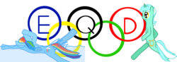 Size: 999x350 | Tagged: safe, lyra heartstrings, rainbow dash, g4, olympic rings, olympics, simple background, transparent background