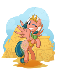 Size: 1532x1920 | Tagged: safe, artist:zanefir-dran, somnambula, pegasus, pony, daring done?, g4, clothes, cute, egyptian, female, mare, one eye closed, simple background, solo, somnambetes, transparent background, wink