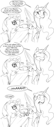 Size: 2640x6120 | Tagged: safe, artist:silfoe, princess celestia, rarity, alicorn, pony, unicorn, royal sketchbook, g4, black and white, comic, duo, female, grayscale, lesbian, literal butthurt, mare, monochrome, pain, ship:rarilestia, shipping, simple background, sketch, white background