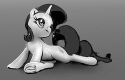 Size: 1432x916 | Tagged: safe, artist:xbi, rarity, pony, unicorn, g4, draw me like one of your french girls, female, gray background, grayscale, looking back, mare, monochrome, simple background, solo, underhoof