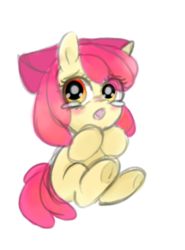 Size: 595x805 | Tagged: safe, artist:pinkablue, apple bloom, g4, blushing, crying, female, filly, sad, solo, teary eyes