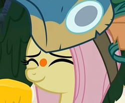 Size: 1089x901 | Tagged: safe, screencap, fluttershy, pegasus, pony, a health of information, g4, cute, eyes closed, female, healer's mask, mare, mask, shyabetes, smiling, solo, swamp fever
