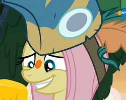 Size: 1207x962 | Tagged: safe, screencap, fluttershy, pegasus, pony, a health of information, g4, cute, female, healer's mask, mare, mask, shyabetes, smiling, solo, swamp fever