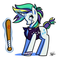Size: 2000x2000 | Tagged: safe, artist:sirscribble1, rarity, pony, unicorn, g4, it isn't the mane thing about you, alternate hairstyle, baseball bat, female, glowing horn, high res, horn, levitation, lidded eyes, magic, mare, punk, raripunk, smiling, solo, telekinesis