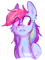 Size: 784x1045 | Tagged: safe, artist:squeeesh, rainbow dash, pegasus, pony, g4, :<, cheek fluff, chest fluff, ear fluff, female, folded wings, mare, not sure if want, simple background, solo, transparent background
