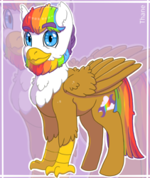 Size: 821x973 | Tagged: safe, artist:anonymous-potayto, oc, oc only, oc:thane, classical hippogriff, hippogriff, beard, facial hair, interspecies offspring, magical lesbian spawn, male, offspring, parent:gilda, parent:rainbow dash, parents:gildash, solo