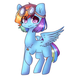 Size: 766x839 | Tagged: safe, artist:mirijane, artist:windymils, rainbow dash, pegasus, pony, g4, collaboration, female, goggles, mare, multicolored hair, raised hoof, simple background, smiling, solo, transparent background