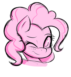 Size: 1099x1188 | Tagged: safe, artist:funble, pinkie pie, g4, bust, cute, diapinkes, female, head only, monochrome, one eye closed, portrait, simple background, solo, white background, wink