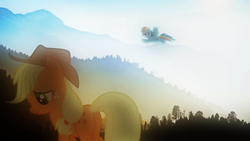 Size: 1920x1080 | Tagged: safe, artist:cloudbringerart, applejack, rainbow dash, pony, g4, backlighting, irl, photo, ponies in real life, wallpaper