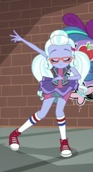 Size: 207x382 | Tagged: safe, screencap, sugarcoat, equestria girls, equestria girls specials, g4, my little pony equestria girls: dance magic, clothes, converse, dab, eyes closed, glasses, jacket, shoes, skirt, smiling, sneakers, socks, sugarcoat tutu
