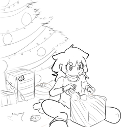 Size: 1219x1286 | Tagged: safe, artist:dj-black-n-white, oc, oc only, oc:mudpie, satyr, christmas, christmas tree, holiday, offspring, parent:snails, present, tree