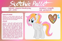 Size: 1095x730 | Tagged: safe, artist:outlawquadrant, oc, oc only, oc:sketchie pallet, pegasus, pony, female, mare, reference sheet, solo