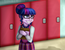 Size: 1564x1194 | Tagged: safe, artist:ggchristian, sci-twi, twilight sparkle, equestria girls, g4, book, clothes, crystal prep academy uniform, female, school uniform, solo