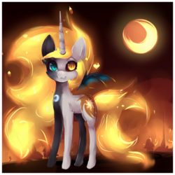 Size: 1024x1024 | Tagged: dead source, safe, artist:nutellaakanutella, daybreaker, nightmare moon, alicorn, pony, g4, cute, female, fusion, heterochromia, looking at you, mare, smiling, solo