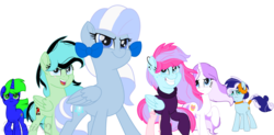 Size: 1024x503 | Tagged: safe, artist:bezziie, oc, oc only, oc:strawberry pie, earth pony, pegasus, pony, unicorn, g4, base used, clothes, female, mare, movie accurate, raised hoof, simple background, socks, sweater, transparent background